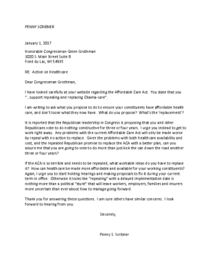 Letter to Glenn Grothman