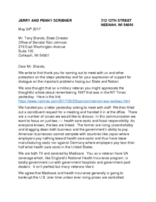 Letter to Tony Blando, State Director in SenatorJohnson’s office